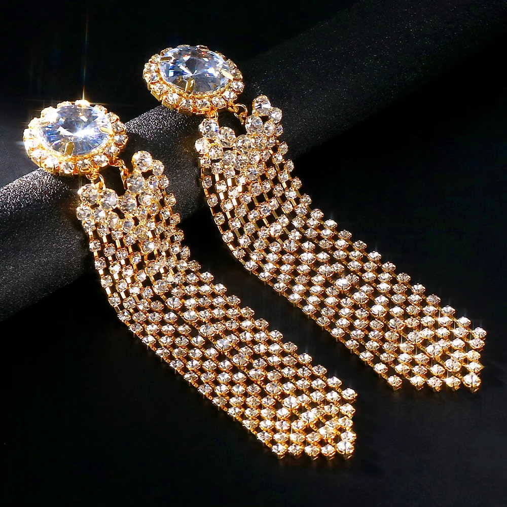 Stonefans Fashion Design Spicy Europe Advanced Sense Earring Rhinestone Round Shpe Chain Tassel Earrings Hyperbole Long Pendient