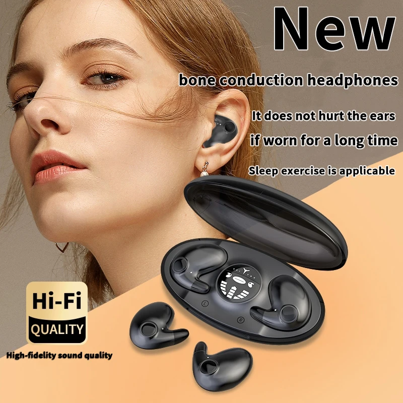 Earphone 5.3 Bluetooth Nirkabel Bass Tidur Olahraga Ketepatan Tinggi Kualitas Suara Aktif Ultra Panjang Bekerja dengan Ponsel