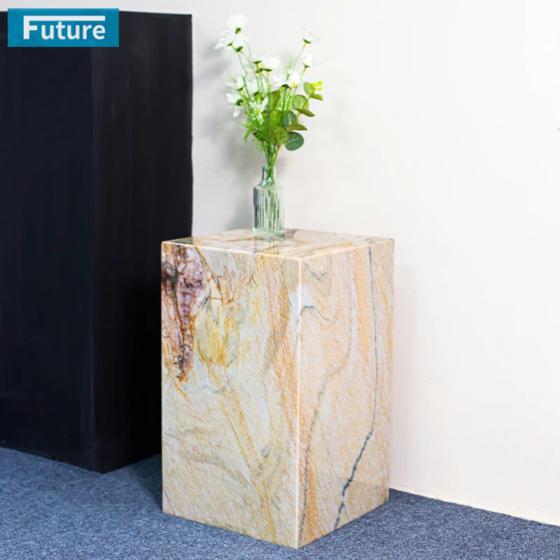 In Stock 100% Natural Rainbow Marble Stone Side Tea Table for Apartment Villa Mansion Hotel Living Room Bed Rooom Furniture