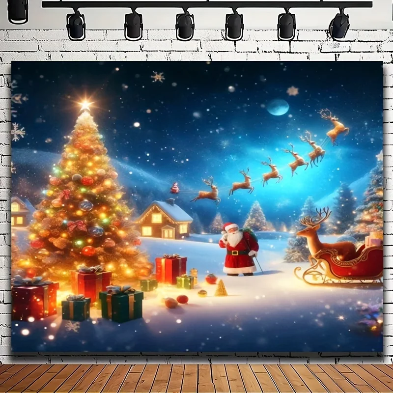 Christmas tree theme photography background, Santa Claus home decoration background, birthday party decoration supplies