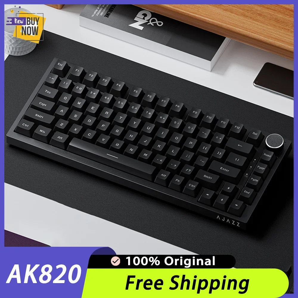 AJAZZ AK820 Pro Three Mode Hot Swap Custom Mechanical Keyboard TFT Screen Gasket Multifunctional Knob Gaming Keyboard RGB Office