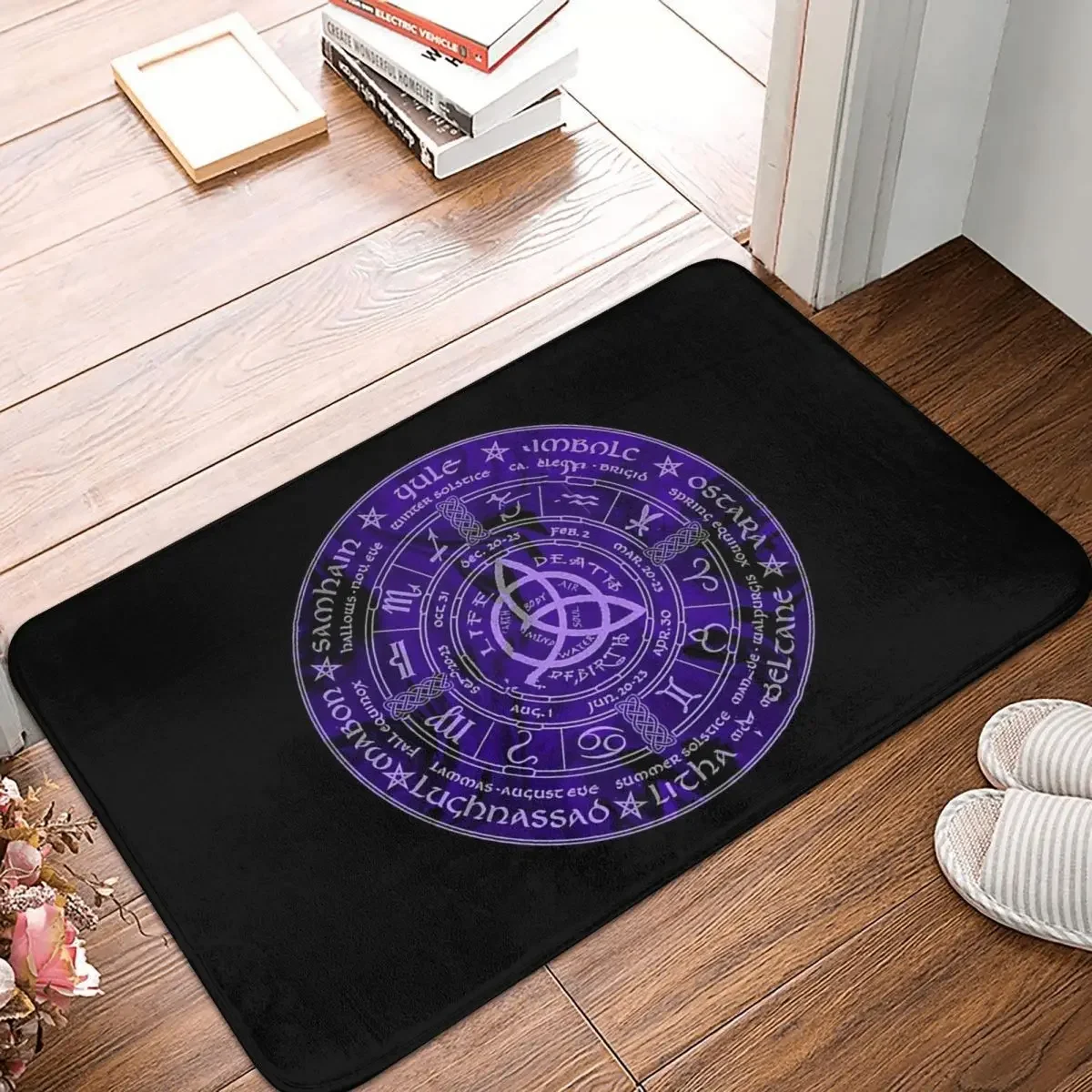 Viking Valhalla Non-Slip Carpet Purple Celtic Pagan Year Wheel Calendar Doormat Living Room Mat Entrance Door Decor Rug