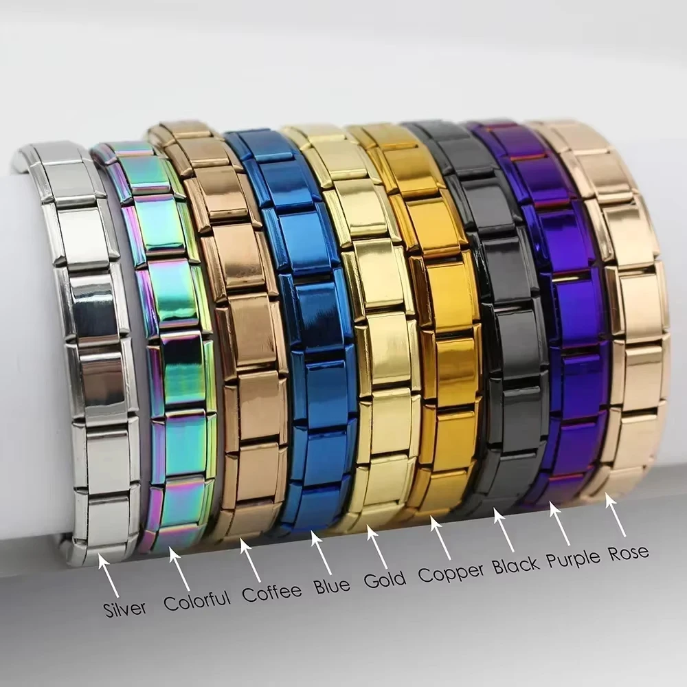 

Happylife Italian Charm Bracelet 9mm Width Fashion Stainless Steel Bangle Elastic Link Chain High Quality for Wholesale Dropship