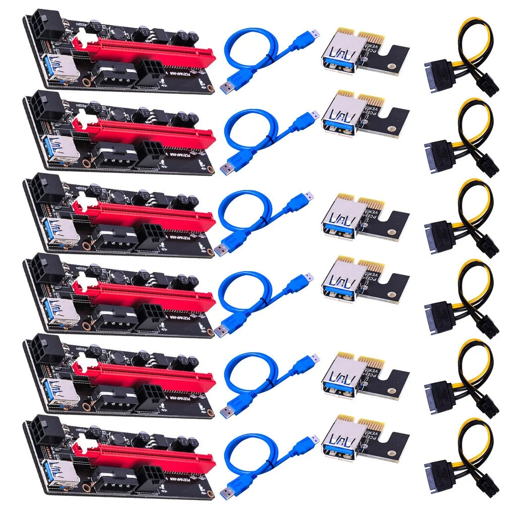 10pcs-ver009s-usb-30-pci-e-riser-1x-4x-8x-16x-extender-riser-sata-15pin-to-6-pin-power-cable
