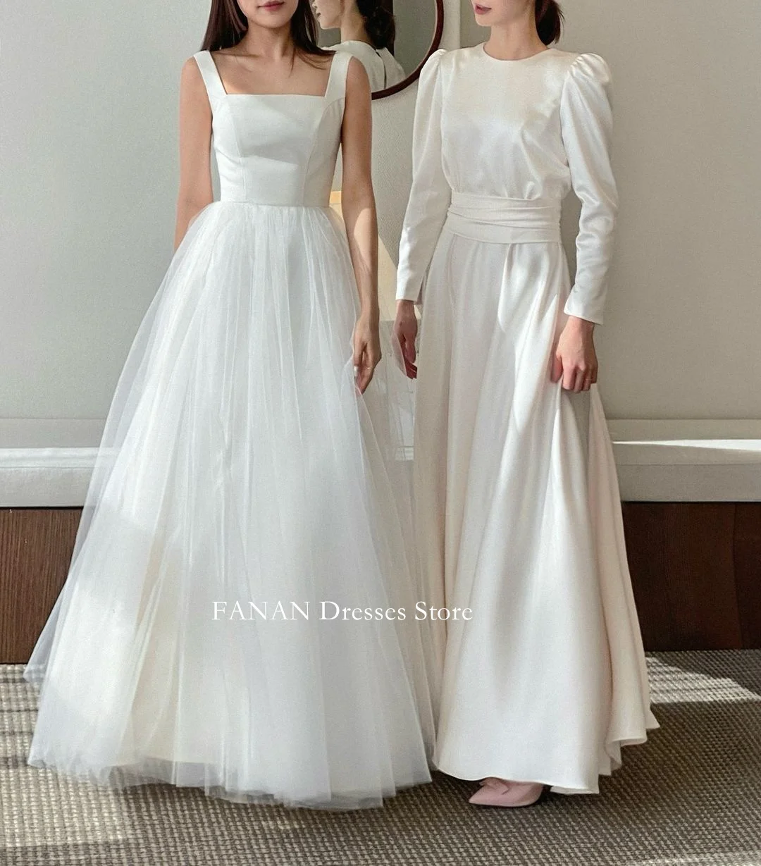 

FANAN Korea Regular Straps Wedding Dresses 웨딩드레스 Sleeveless Classic Custom Made Elegant Tulle Bride Gowns Plus Size