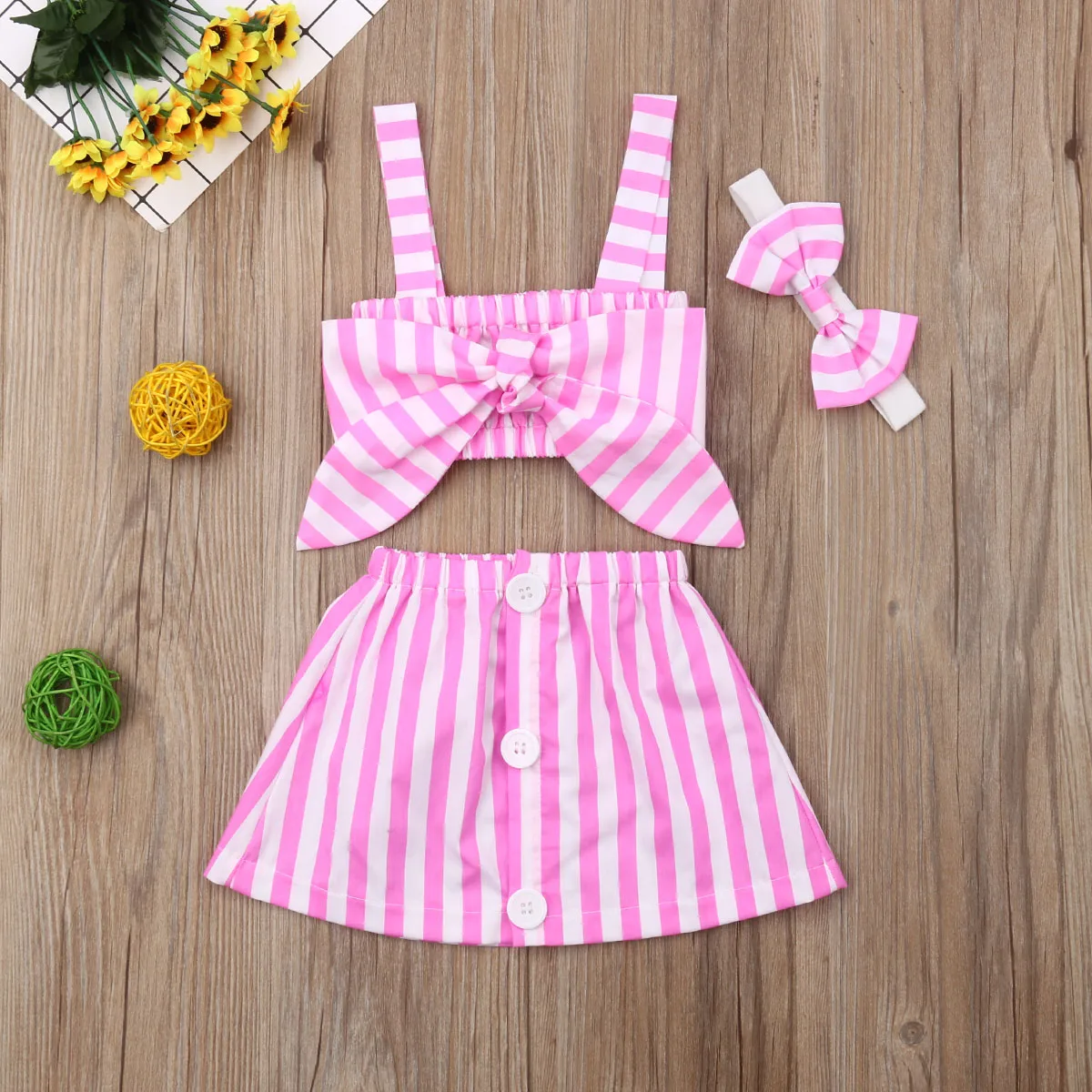 Summer Newborn Baby Girl Cute Pink Clothes 2PCS Cotton Sleeveless Stripe Tops+Tutu Skirt Summer Outfits