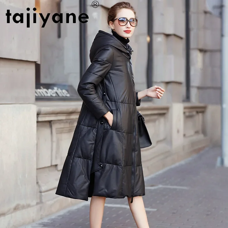 Tajiyane Winter 2020 Real Sheepskin Jacket Women White Duck Down Coat Woman Hooded Parkas Jackets Long Coats Abrigo Mujer TN1335