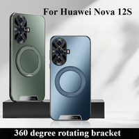 Magnetic Rotating Stand Case For Huawei Nova 12S Gold Matte Metal Lens Protection Cover For Huawei Nova 12S Shockproof Bumper