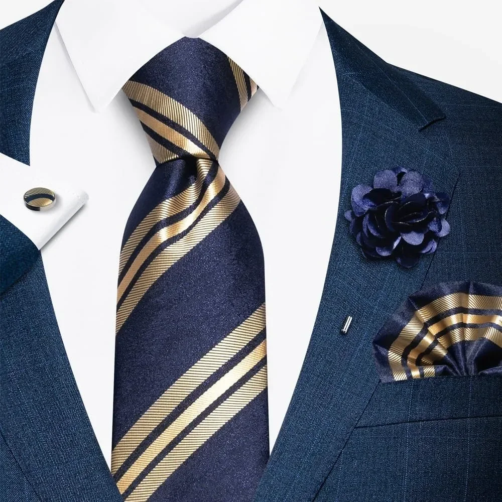 Ties Set Men Mixed Color Necktie Handkerchief Cufflinks Brooch 3.15 Formal