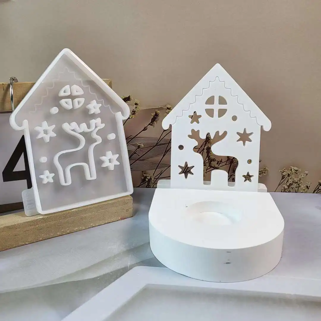 Elk House Candle Holder Silicone Mold Diy Window Houses Light Candle Holder Craft Gift Making Resin Gypsum Molds Home Decor