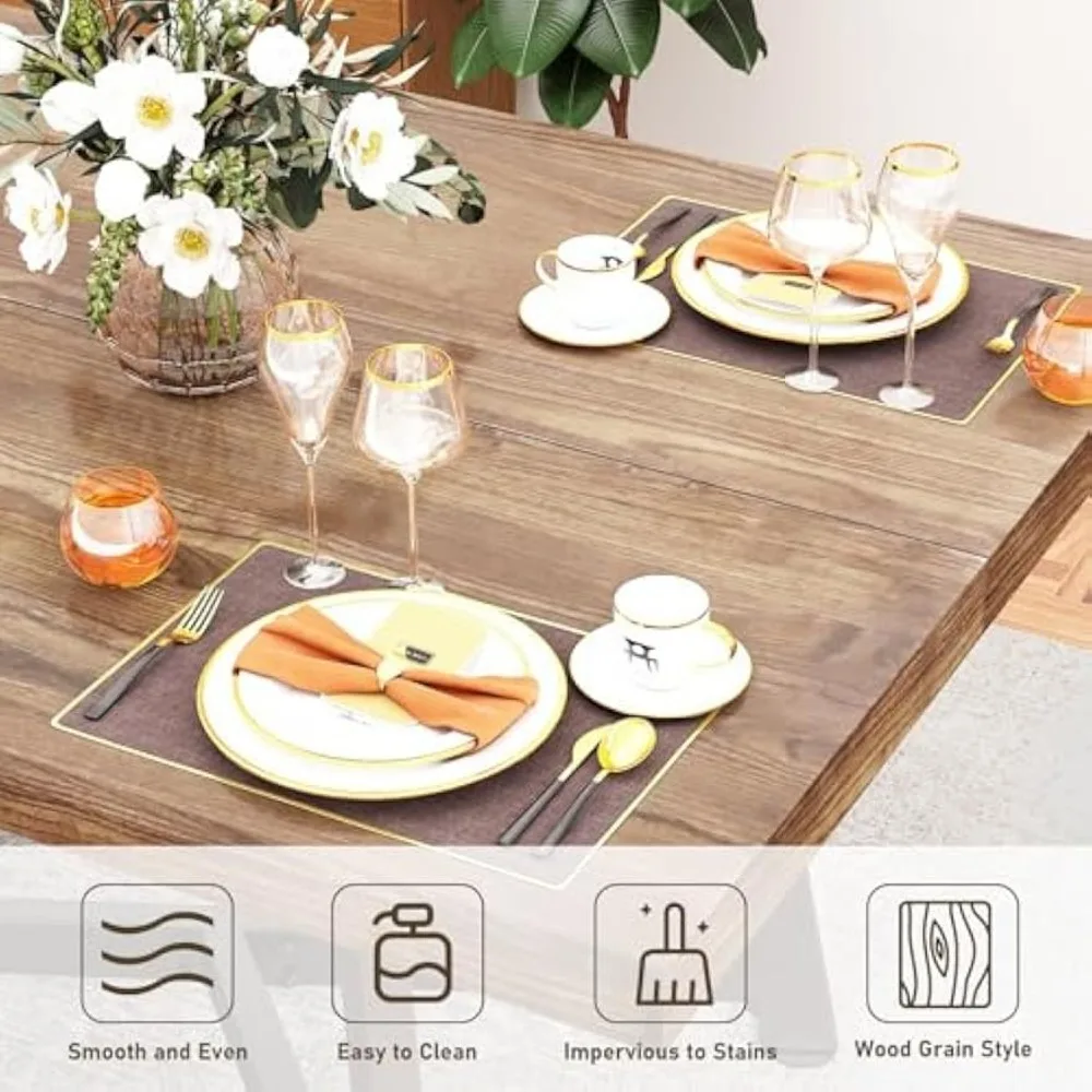 72" Solid Wood Dining Table for 4 5 6 People, Rustic Brown Rectangular Dinner Tables, Large Kitchen Table w/Adjustable Metal Leg