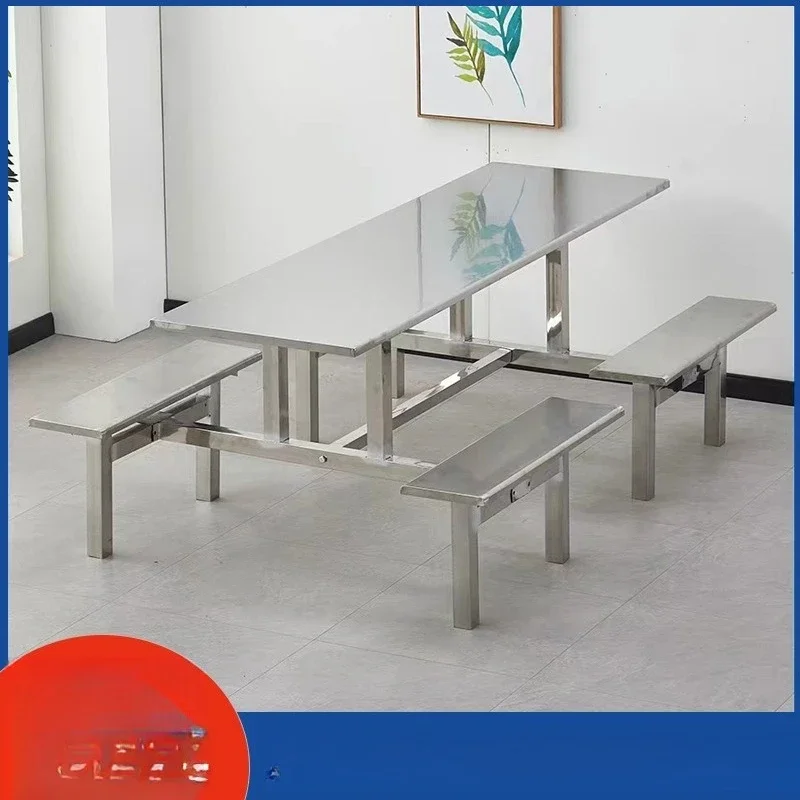 Stainless steel dining table and chairs canteen dining chairs, school staff dining hall fast food table