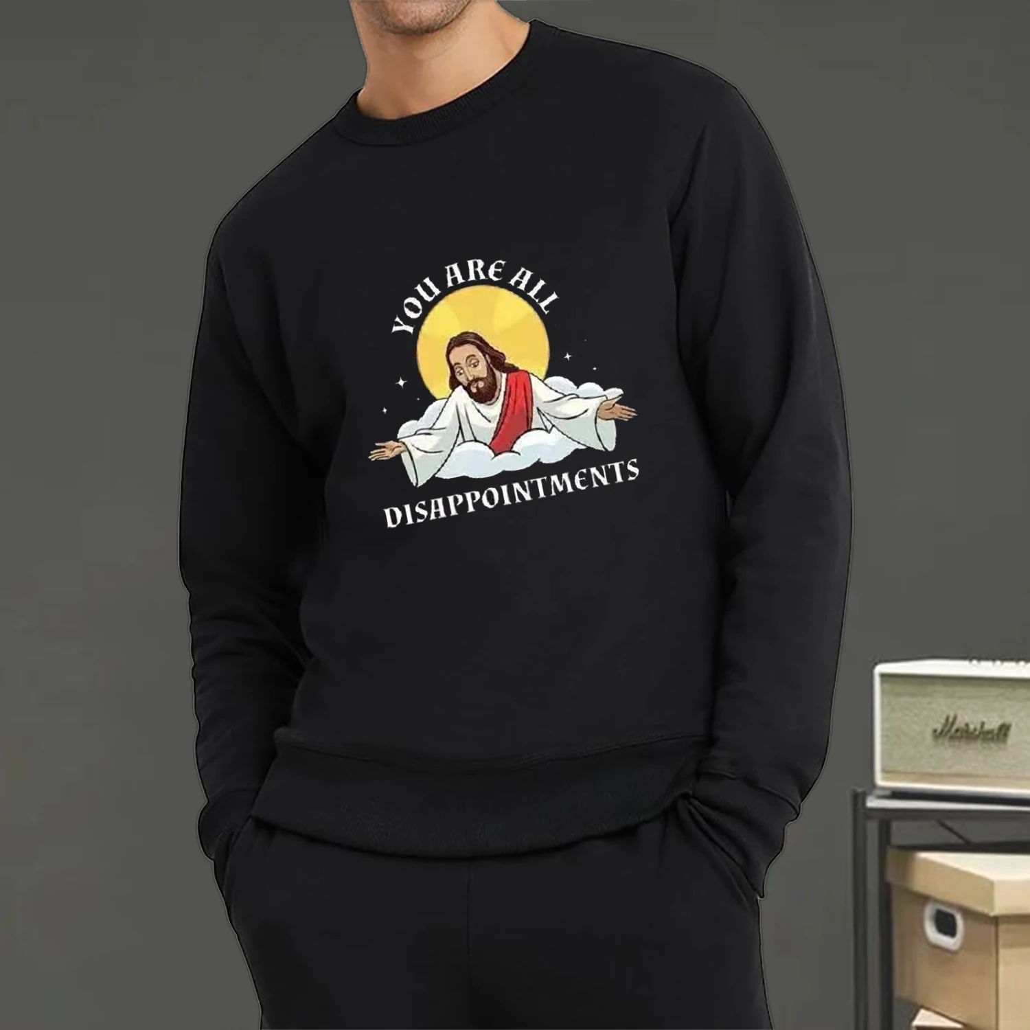 Christian I'll Be Back Funny Jesus Print Women Men Crew Neck Loose Pullover Long Sleeve Sweatshirt Oversize Hoodie Streetwear