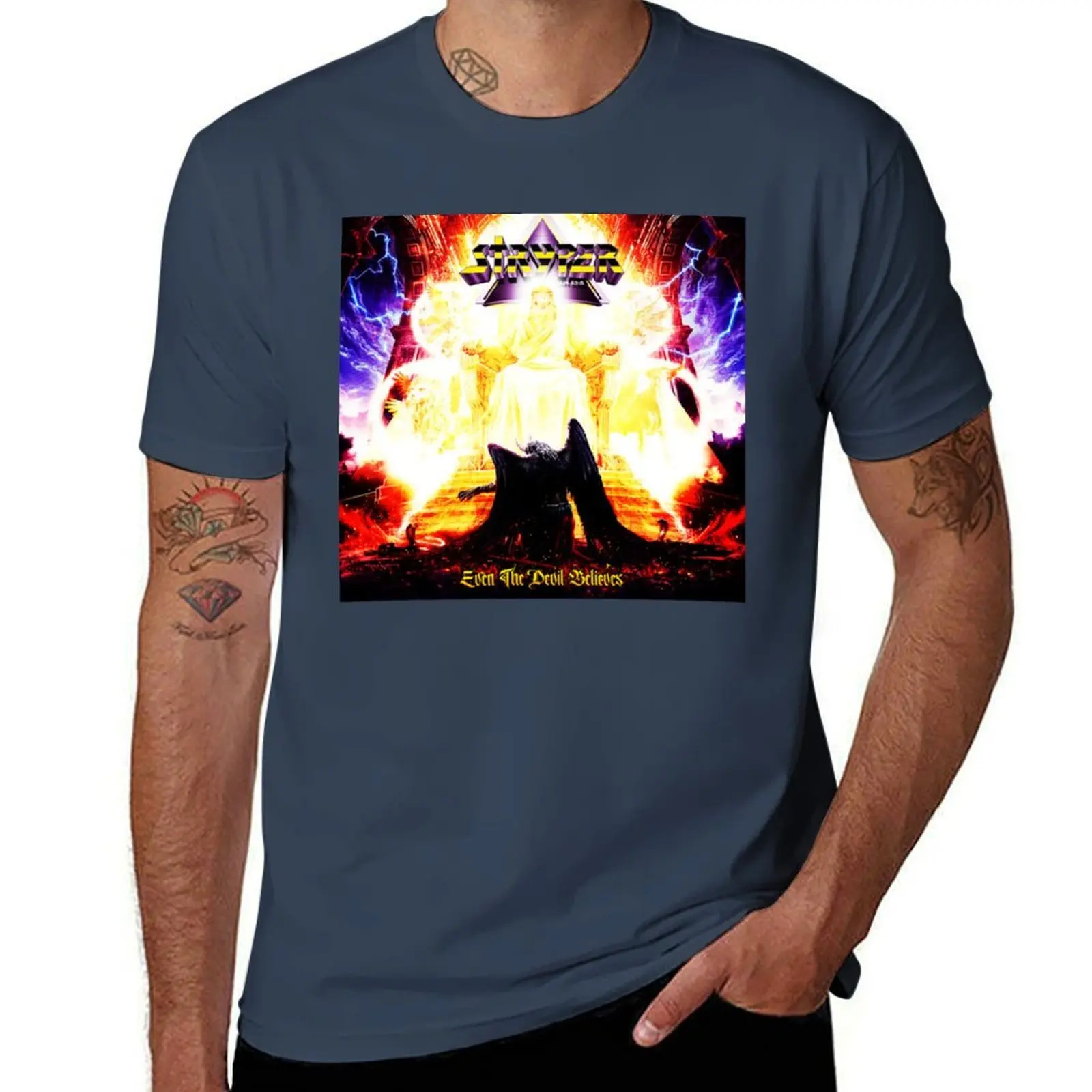 

stryper logo wallpaper christian rock band 90art T-Shirt Casual Loose Short Sleeve Tee for Men