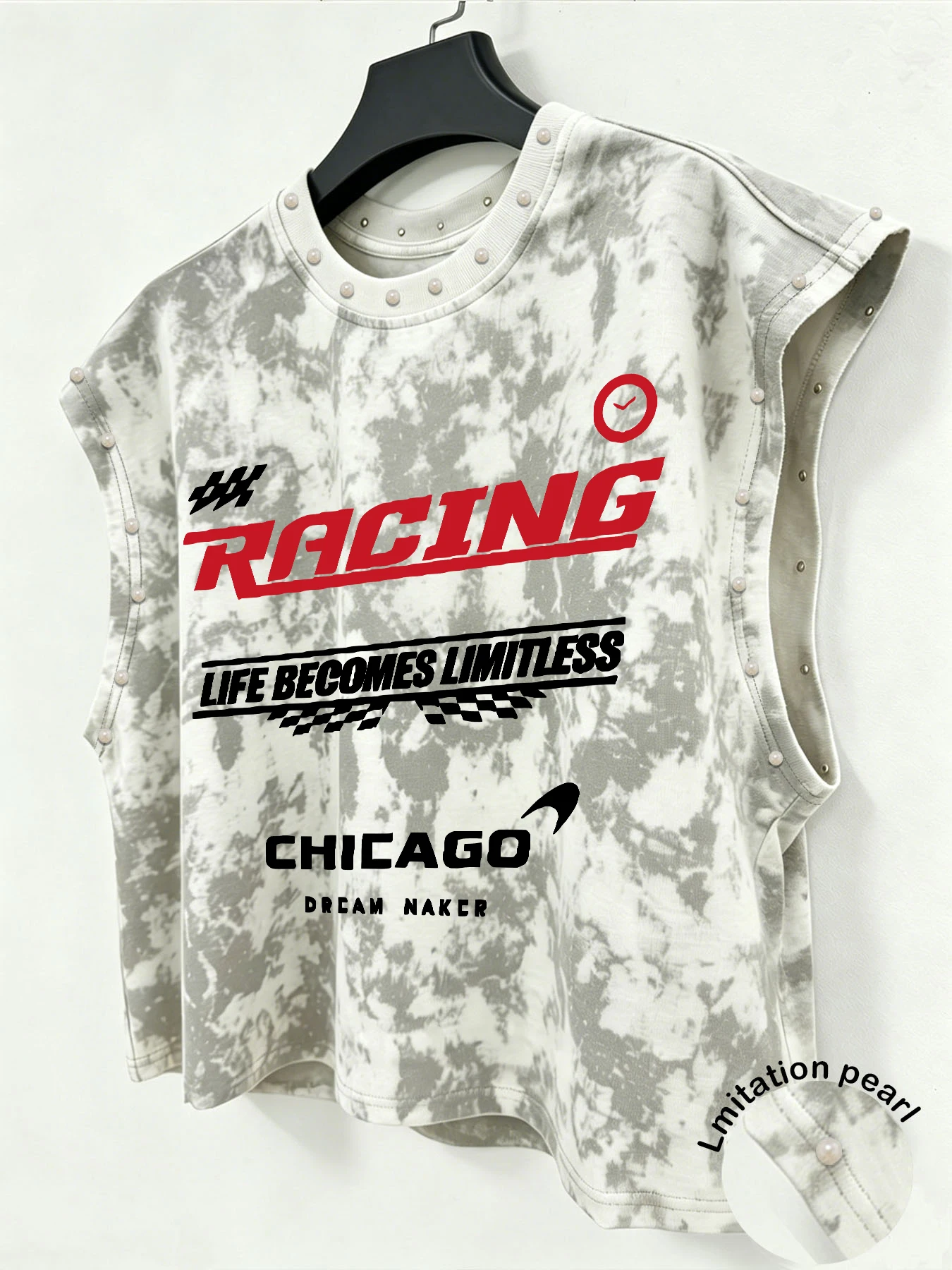 Men Tie Dye Sleeveless Tank Top,  Imitation Pearl  Street Vest  Tank Tops  Sleeveless Graphic Tee Sleeveless T Shirt for Men