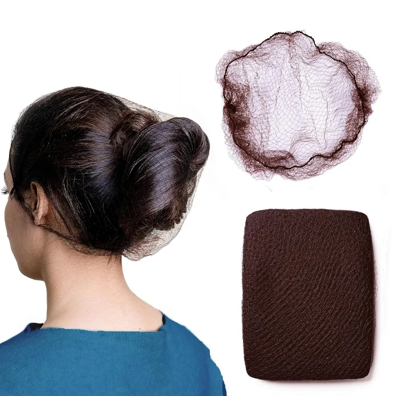 100Pcs 24 inches Invisible Nylon Hair Nets for Women and Men - Perfect for Hair Bun, Sleeping, & Kitchen Food Service - Brown