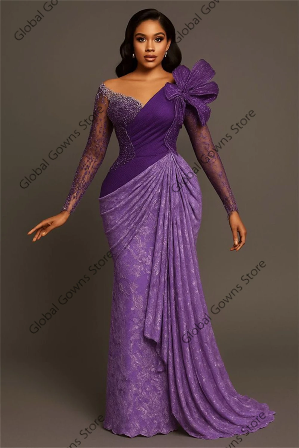 أرجواني قبالة الكتف الدانتيل زين حورية البحر فساتين السهرة للفتيات الأفريقيات فستان حفلة موسيقية فاخر فساتين وصيفة الشرف مخصصة