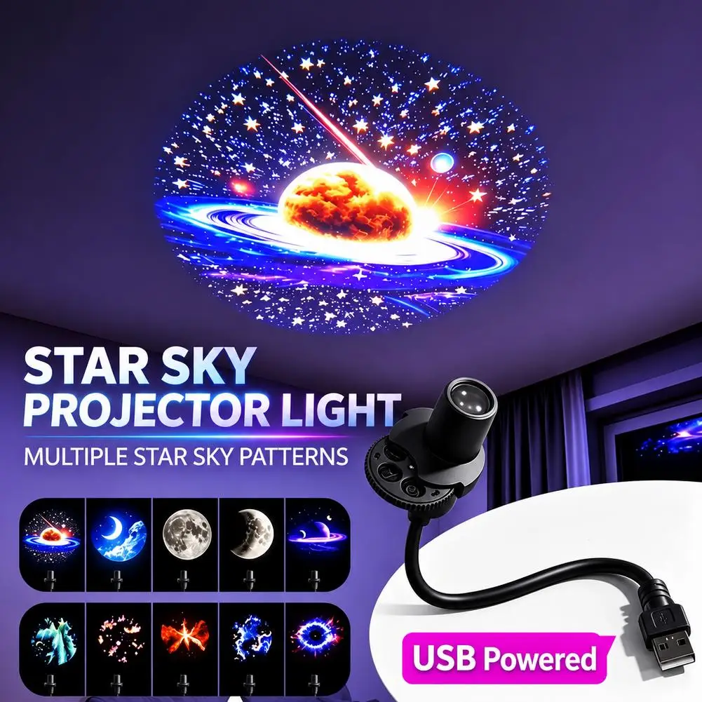 LED Interstellar Galaxy Projector Lamp USB Mini Night Light Plug And Play Moonlit Starry Sky Cosmic Ambient Light For Room Car