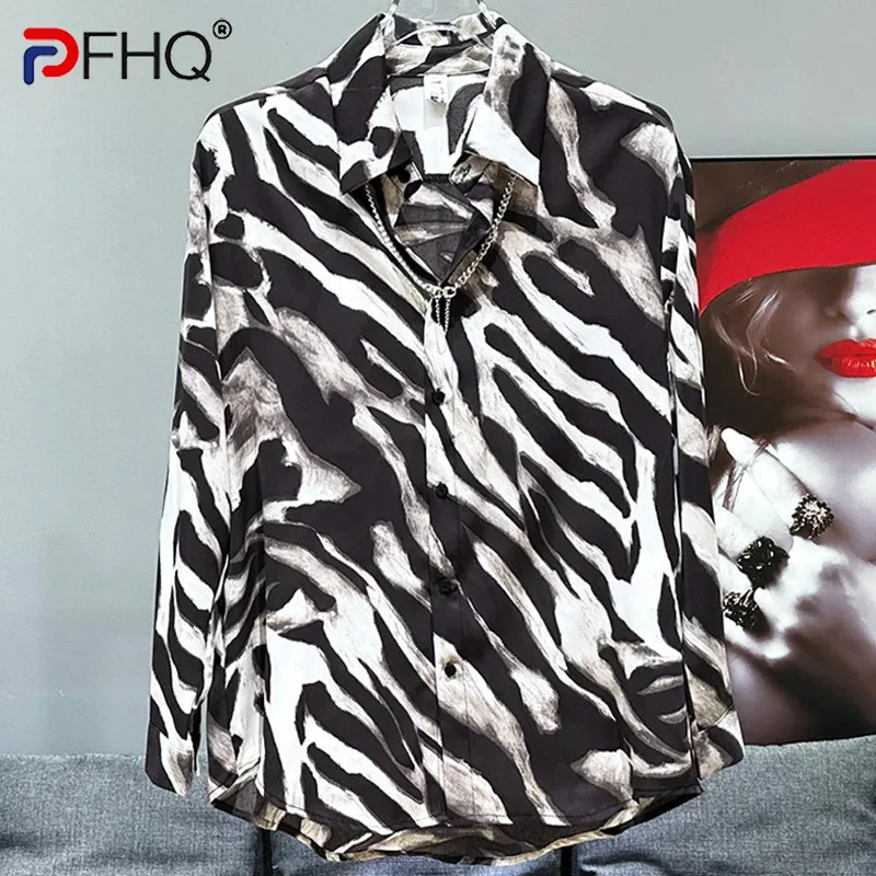 

PFHQ Summer New Personalized Pattern Men's Shirts Dyed Thin Loose Ice Silk Chiffon Creativity Art Button Male TIde Tops 21Z4362