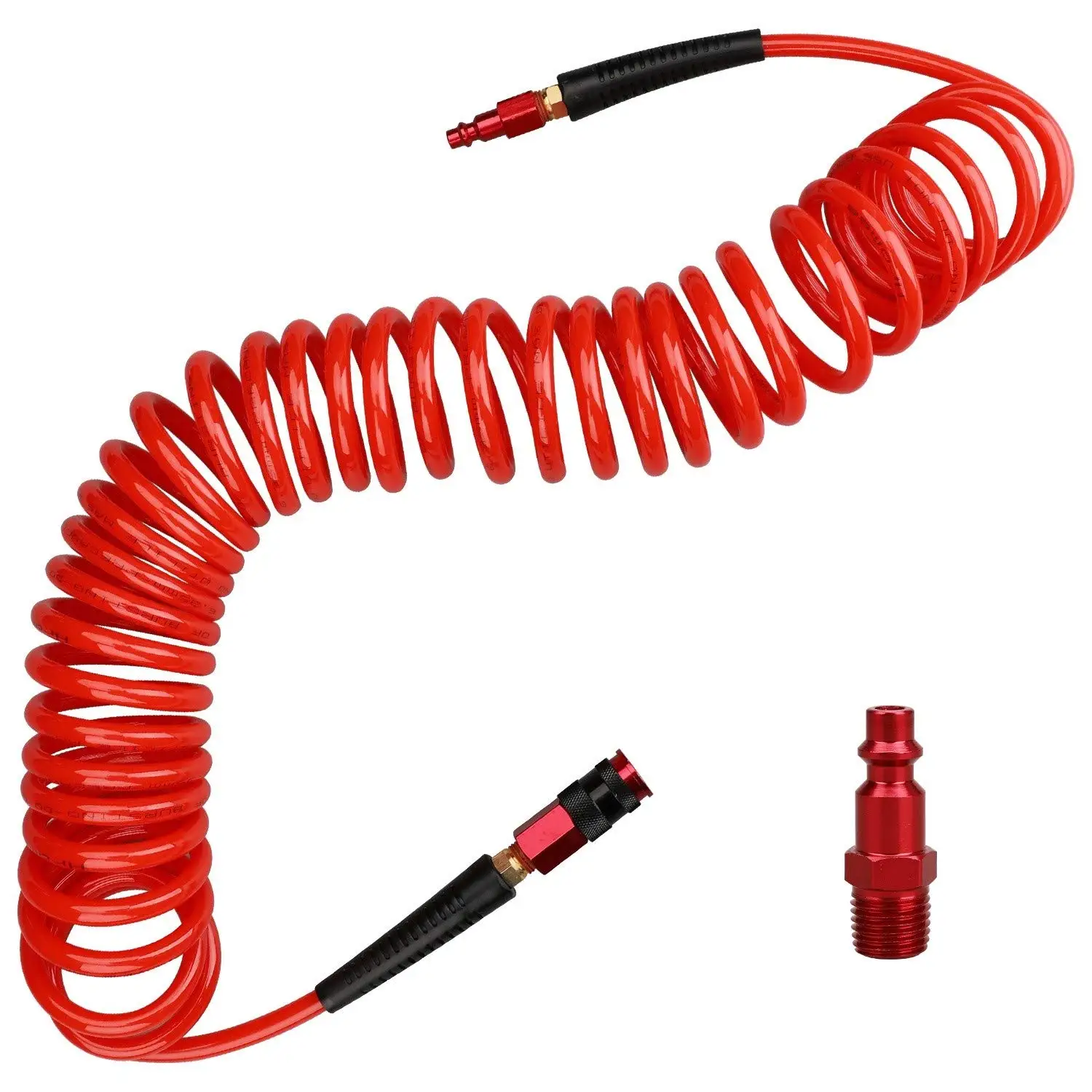 

1/4 in X 25 ft Polyurethane Recoil Air Hose with Bend Restrictors with 1/4" Industrial Universal Quick Coupler and I/M Plug Kit
