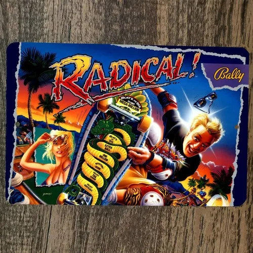 Letrero Metálico para Videojuegos Arcade, Estilo Radical