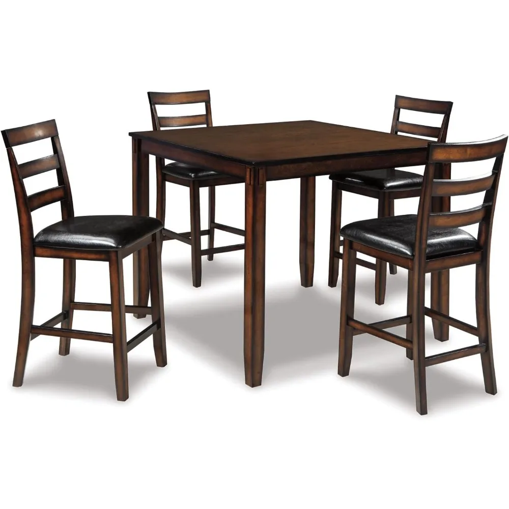 Coviar 5 Piece Counter Height Dining Set, Includes Table & 4 Barstools, Brown