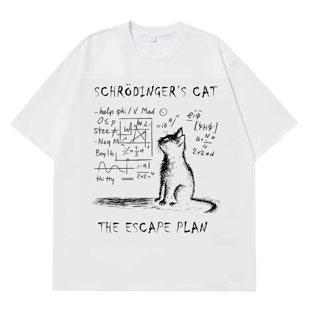 Schrodinger Cat Physics Quantum Mechanics Creative T Shirts Print Round Neck Y2k Short Sleeve Vintage Casual Streetwear Unisex