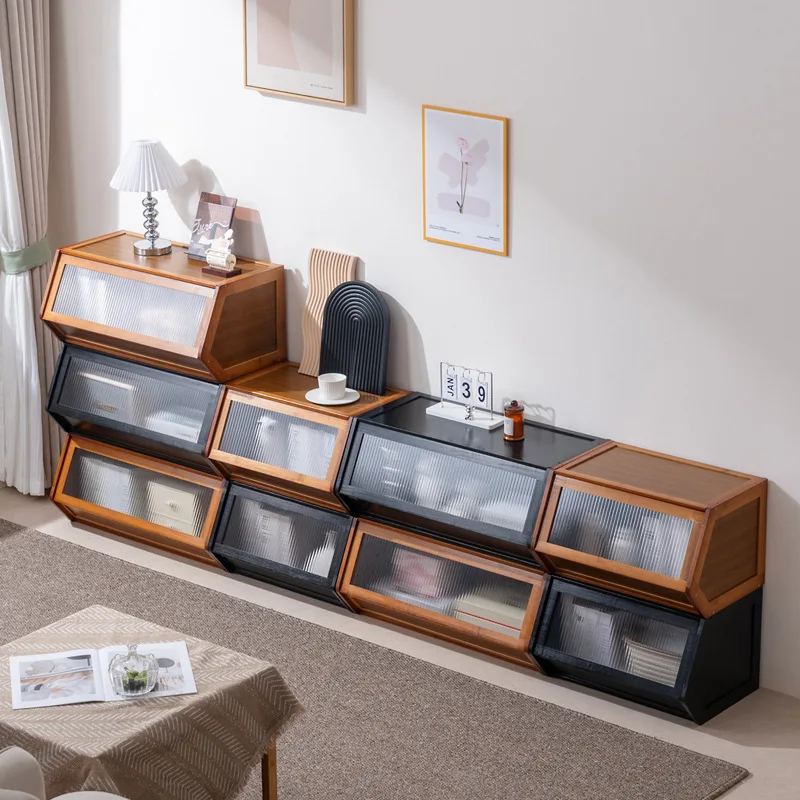 Stackable Bamboo Storage Box with Lid Drawer Organizer for Bedroom Nightstand Closet Home