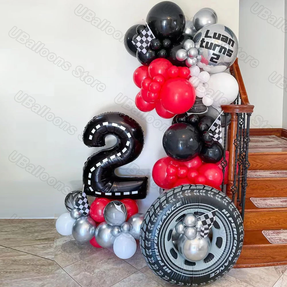 Palloncini di compleanno per auto da corsa da 40 pollici Grande numero nero 1 2 3 4 5 6 7 8 9 Palloncino foil per bambini Compleanno Auto da corsa Decorazioni per feste Suppl