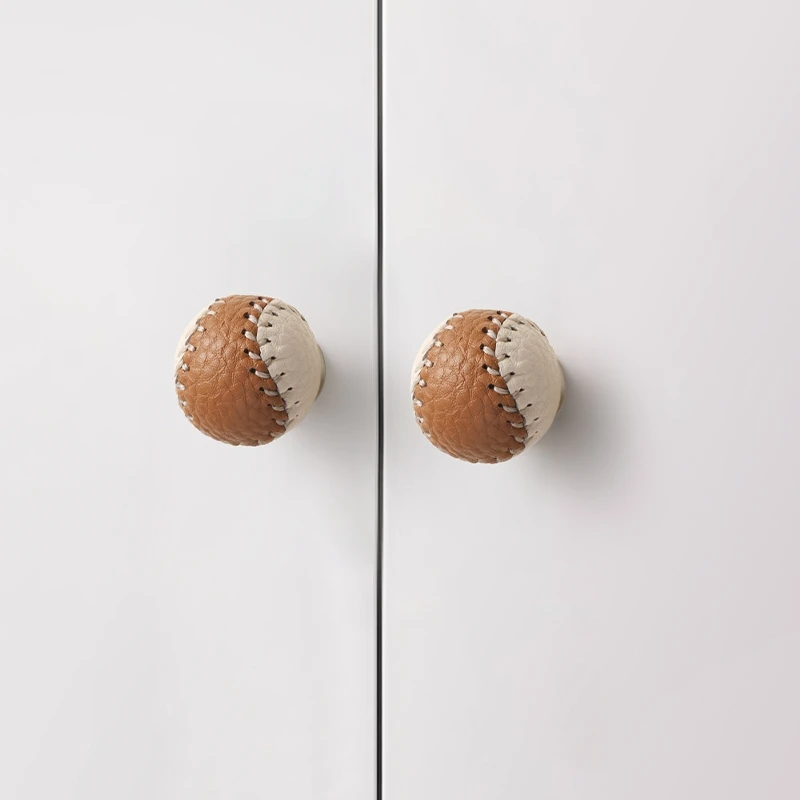 Children's Room Baseball-shaped Leather Handle Wardrobe Cabinet Door Handle Drawer Pull Handle