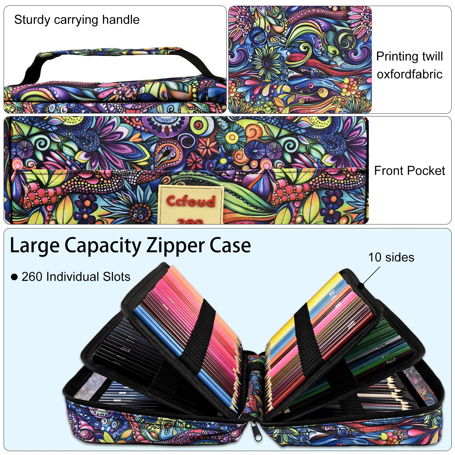 260 قلم رصاص ملون، مجموعة أقلام تلوين ناعمة تعتمد على الزيت مع سحاب للفنانين رسم وتظليل المزج