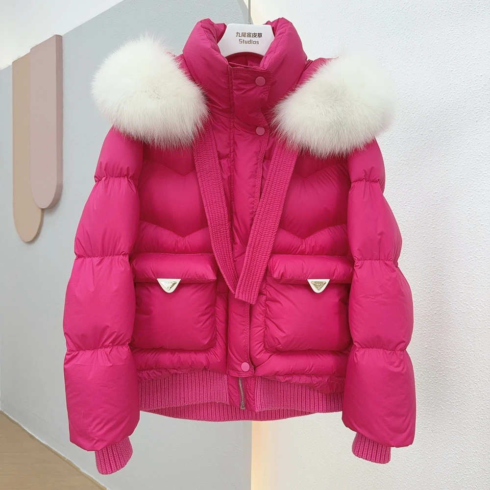 

2024 New Fashion Winter Women 90% Goose Down Jacket Natural Real Fox Fur Collar Thick Warm Luxury Parka Loose Coat