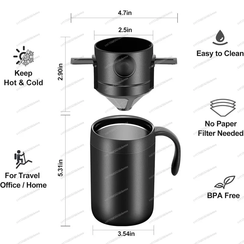 Leakproof Portable Stainless Steel Coffee Mug Outdoor Hand Brew Drip Type Household Drinking Cup Kit