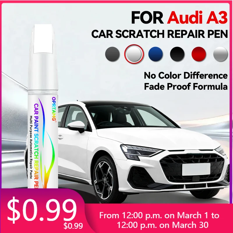 

Paint Repair Pen Touch Up Scratch Remover DIY Auto Accessories Black White Brown Gray Red Blue For Audi A3 1996-2025 8L 8P 8V 8Y
