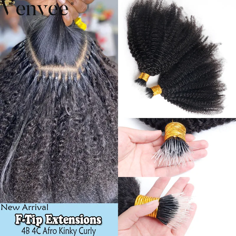 

F tips Hair Extensions Afro Kinky Curly Coily Human Hair Microlink Hair Extensions Brazilian Virgin Hair Bundles For Black Women