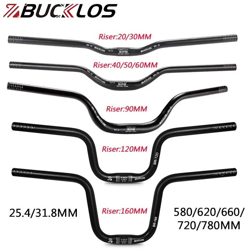 

BUCKLOS MTB Handlebar 580/620/720/780MM Bicycle Swallow Handlebar 25.4MM 31.8MM Mountain Bike Handle Bar Aluminum Riser Bar