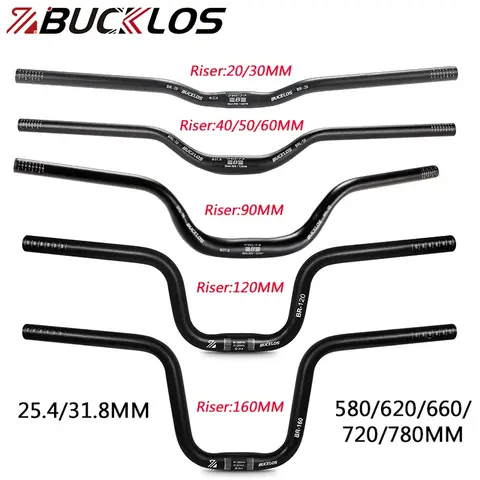 BUCKLOS MTB 핸들 바 580/620/720/780MM 자전거 제비 핸들 바 25.4MM 31.8MM 산악 자전거 핸들 바 알루미늄 라이저 바