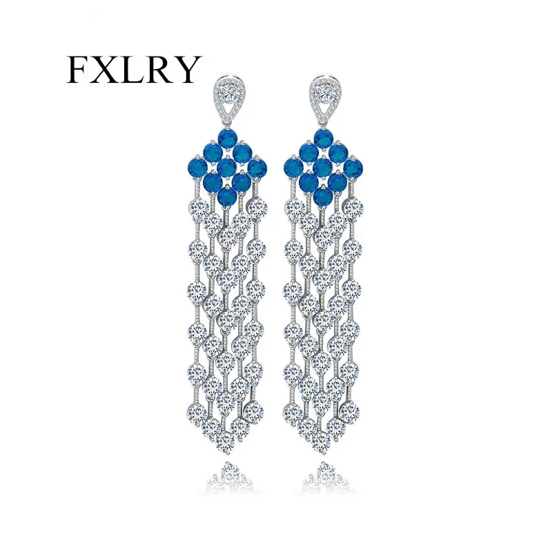 

FXLRY New Luxury Cubic Zircon Tassel Bridal Long Drop Earrings For Women Wedding Engagement Jewelry