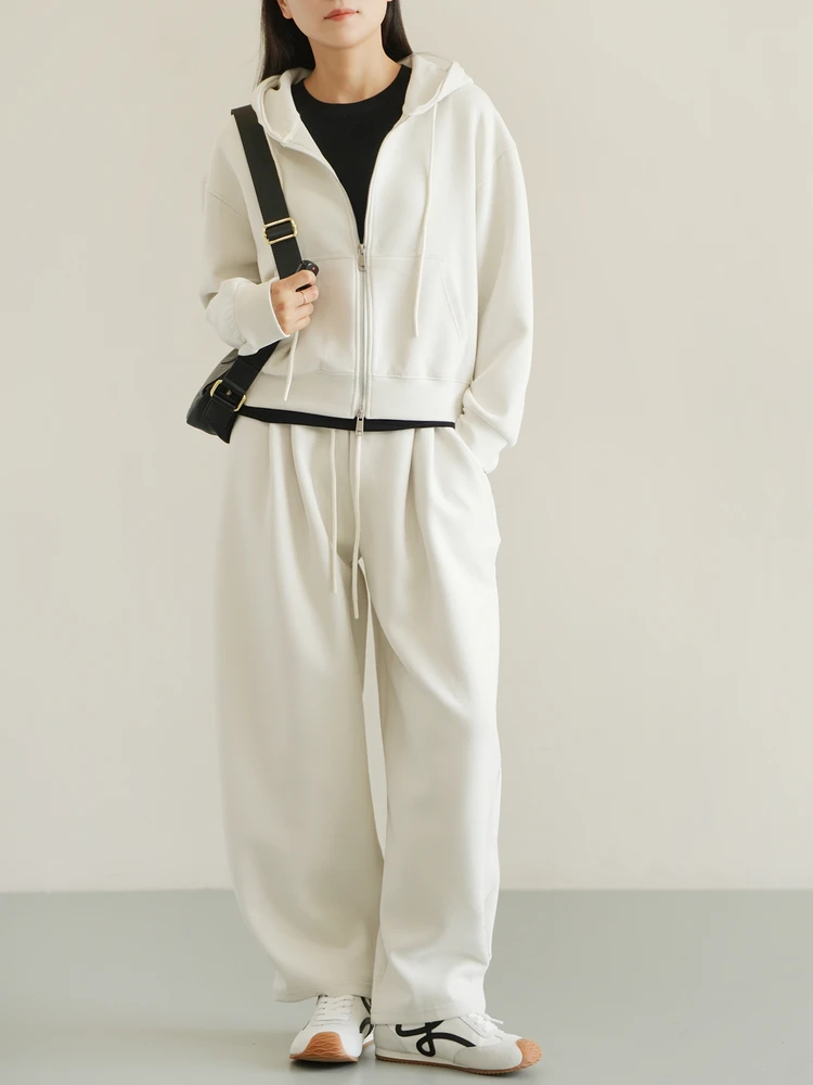 

Ladies Air Cotton Hooded Set Loose Puff Pants Color Casual Sweatirt Long Pants Spring Autumn Sle Two-Piece Suit