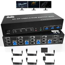 USB 3.0 KVM Switch 3 Monitors 4 Computer,Displayport + HDMI Triple Monitor KVM Switch with 4 USB Ports for Keyboard Mouse