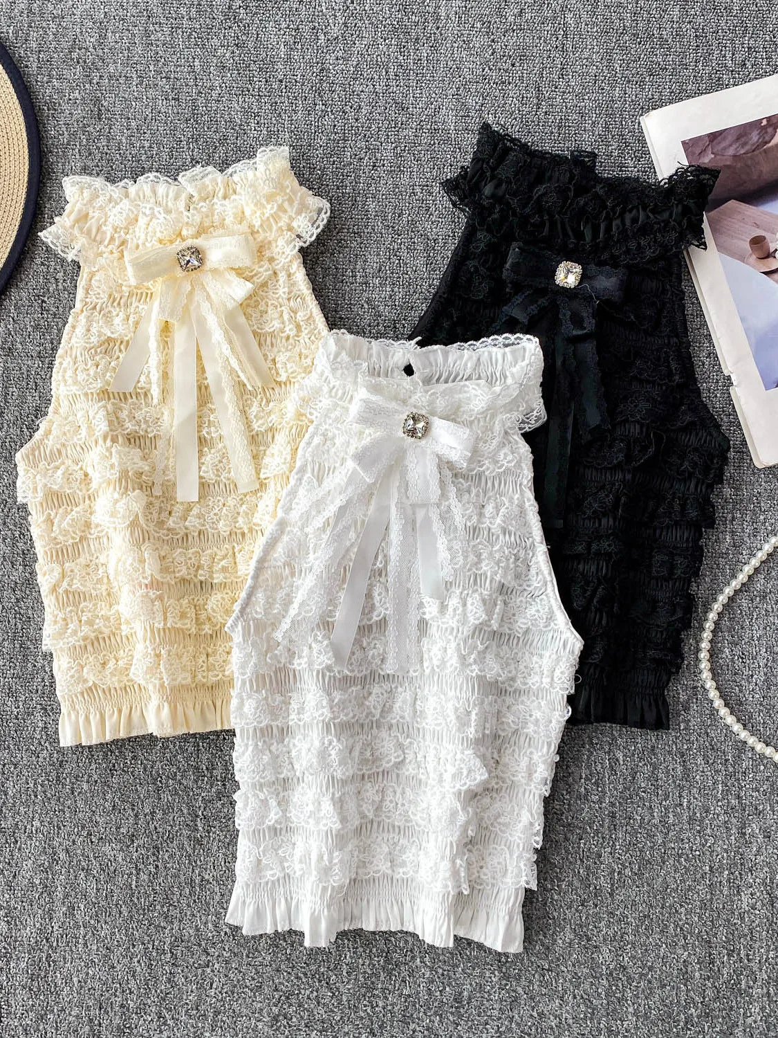 

Sweet And Spicy Girl Svel Knot Ne Vest Women's Summer New Beautiful Lace Slimming ort Top