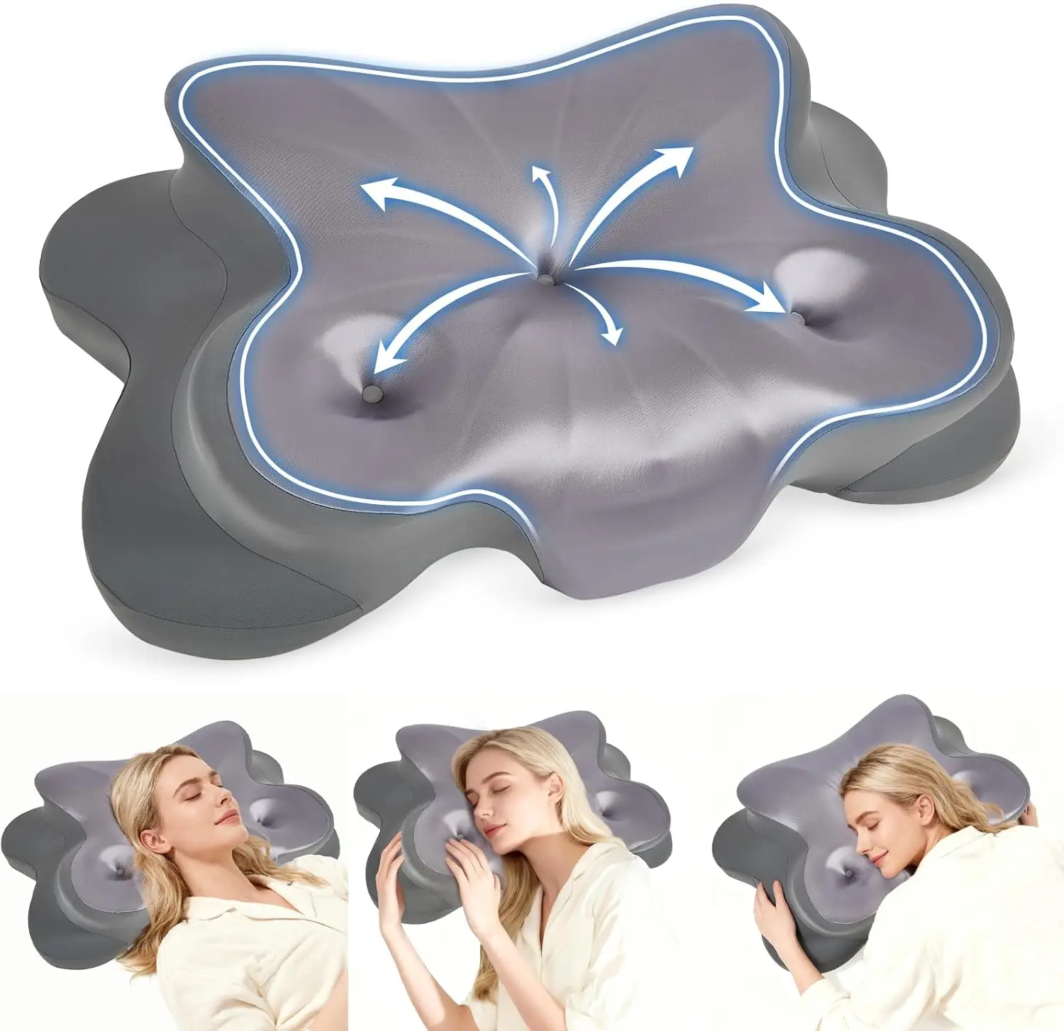 

Ergonomic Cervical Pillow with Ice Silk Cover for Neck Pain Relief – Adjustable Support for Side, Back & Stomach Sleepers