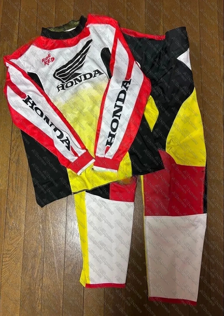 

Honda Racing Moto Джерси Комплект из топа и брюк Гоночная мотоциклетная футболка с длинными рукавами Дышащая быстросохнущая супер гоночная майка для мужчин