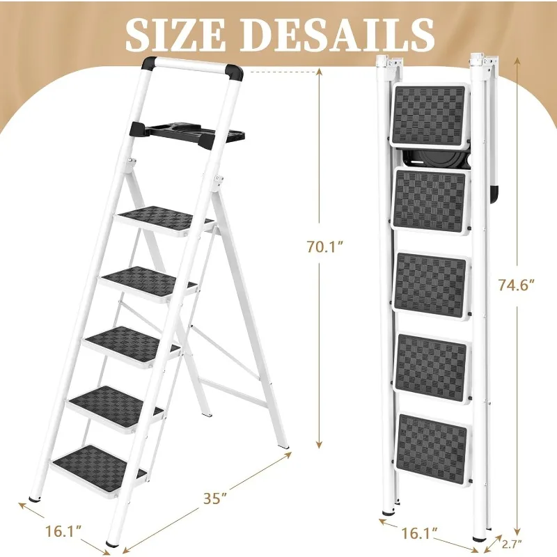 Ladder, Step Ladder Folding Step Stool, Portable Sturdy Steel Ladder Stool for Adults with Wide Pedals Home Outdoor Kitchen