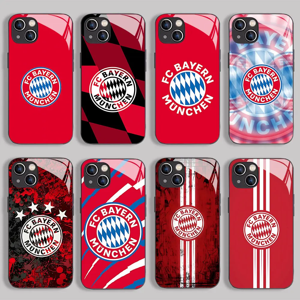 BayernES-FC-MunichES Phone Case For iPhone 16 15 14 13 12 Mini 11 Pro XS Max XR X SE 2022 8 Plus Glass Soft Silicone Frame Back