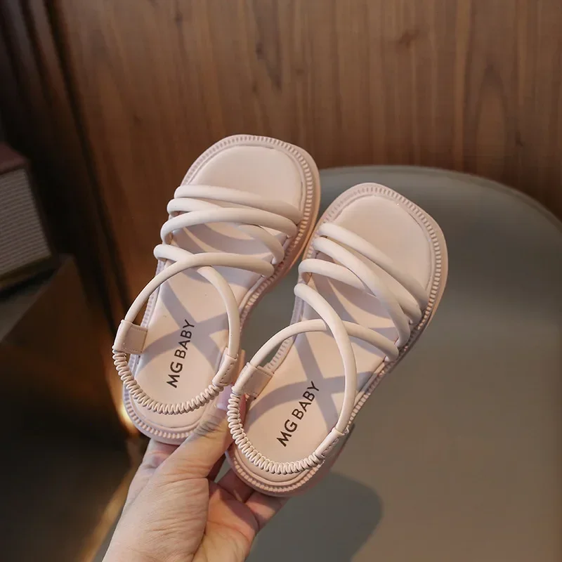 2024 New Girls Sandals PU Versatile Soft Open-toe Breatheable Simple Summer Fashion Children Casual Shoes Princess Kids Chic PU