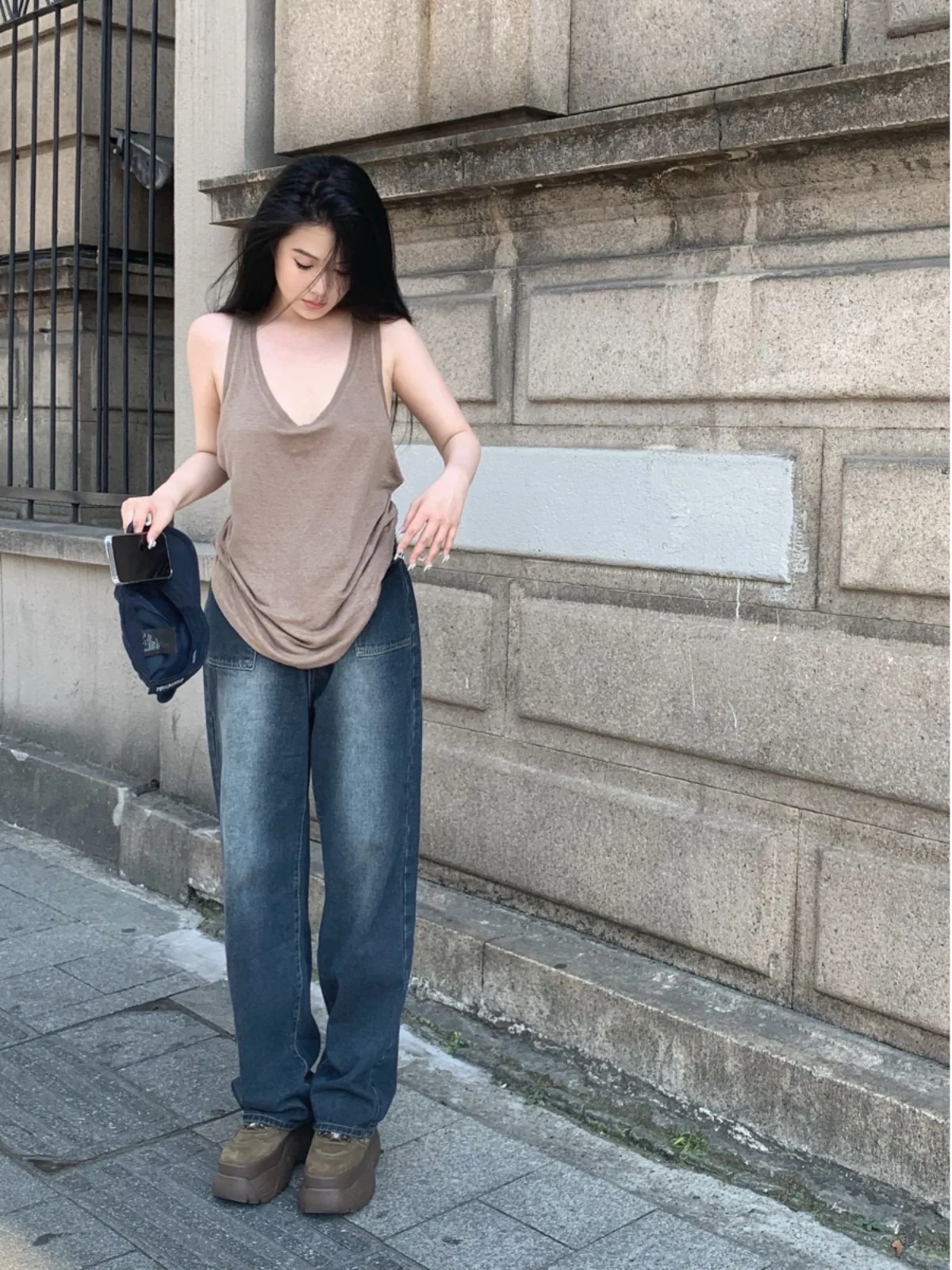 

Свободные джинсы с высокой талией в винтажном стиле Hong Kong Sle Aosphere 347S, вдохновленные дизайном Hom Wang, женские премиальные джинсовые брюки