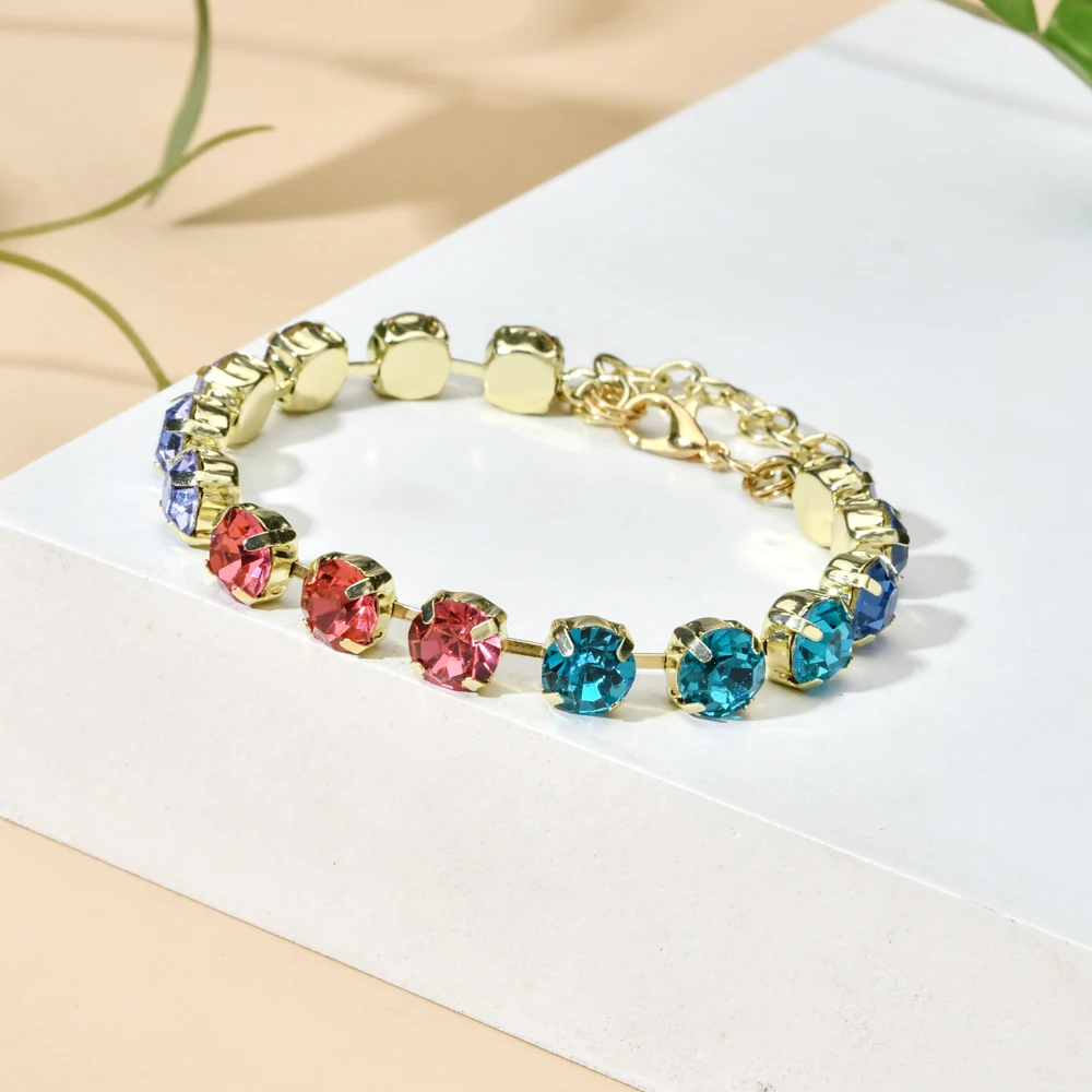 New Green Crystal Tennis Bracelets For Women Bracelet Gold Plated Colorful Cubic Zirconia Femme Bridal Wedding Jewelry