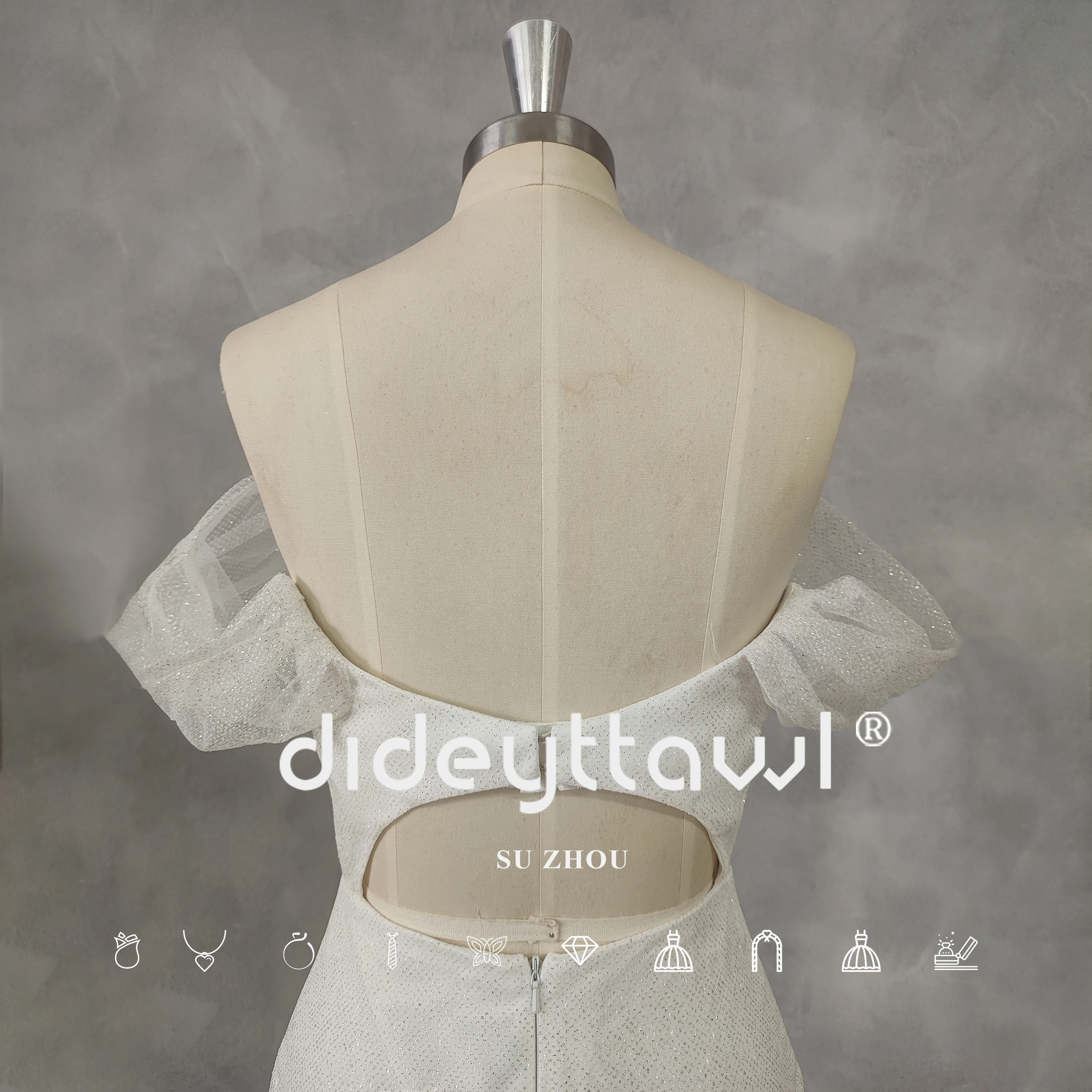 DIDEYTTAWL-Off-ombro brilhante Tulle Sereia Vestido de Noiva, Real Picture, Cut Out, Ruched Zipper, Open Back, Tribunal Trem, vestido de noiva