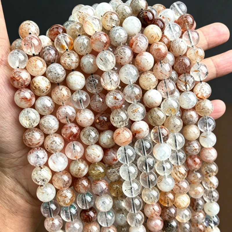 Natürliche schwarze Super Seven Quarz-Heilkristallsteinperlen, glatte, runde, lose Perlen für die Schmuckherstellung, DIY-Armbänder, Zubehör – Detail 3